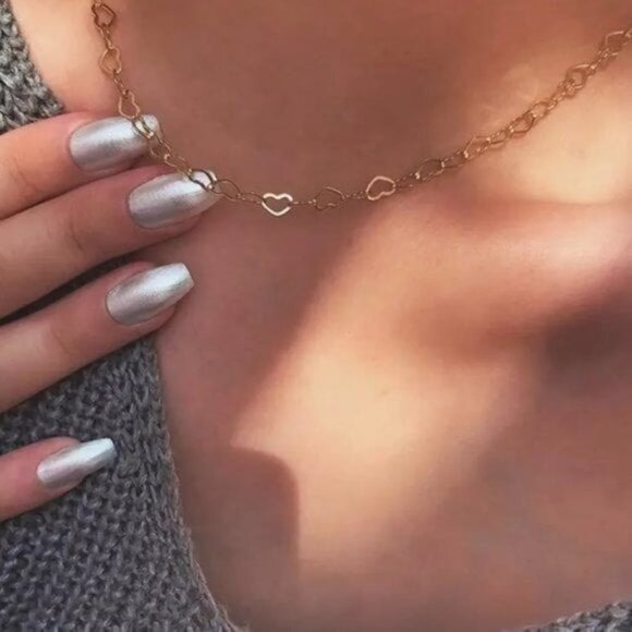 Necklace Heart Chain Adorable Dainty Gold Chain Necklace Waterproof Jewelry - Picture 3 of 12